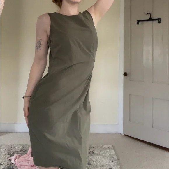 Sage Olive Green Sleeveless Sheath Midi Dress for Office Work Business Casual - Picture 4 of 9